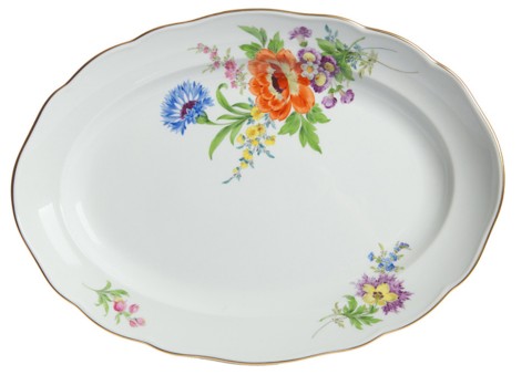 Plato oval L 35 cm, Bouquet descentrado, dibujo colorido