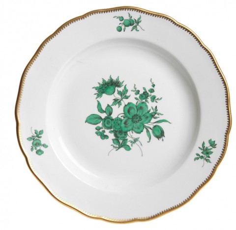 Plato de mesa 25 cm, Bouquet verde-cobre, decoracion de oro