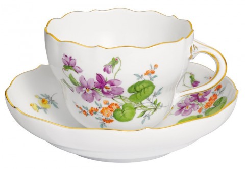 Taza y platillo Vintage, V 0,20 l Dos Flores, con anémona en el centro