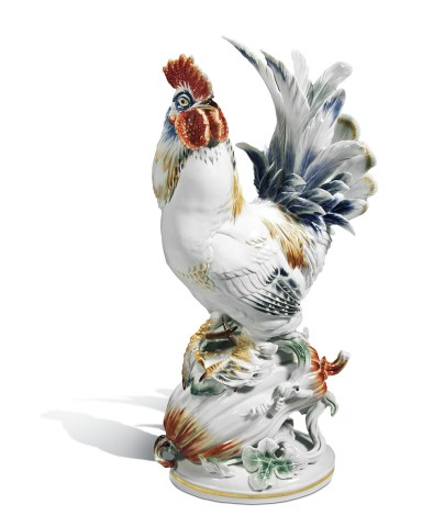 Figura Gallo sobre un melón, H 40 cm  