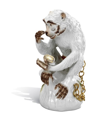 Figura Mono con estuche, H 49 cm 
