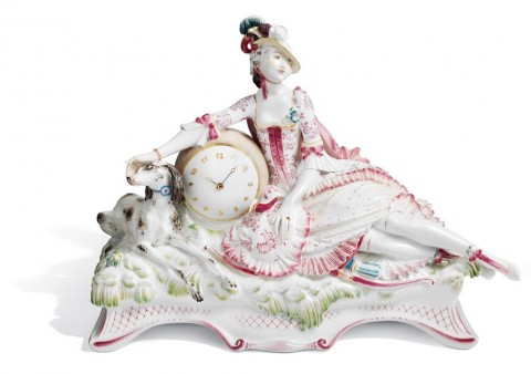 Reloj Cazadora con su perro, H 27 cm 