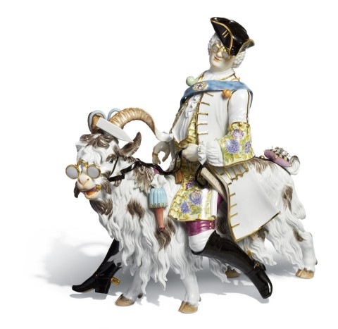Figura Sastre montado en macho cabrío, H 43 cm 