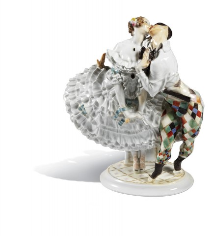 Escultura Arlequín y Colombina, H 27 cm 