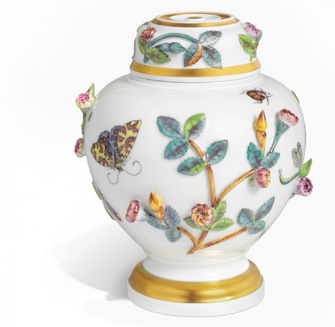 Cajita con flores e insectos, H 11 cm 