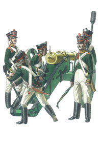  Bombardero, oficial subalterno y artilleros de la artilleria a pie de la Guardia Imperial
