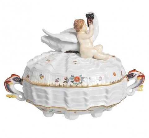 Joyero con cisne, decoracion de oro, 18 cm